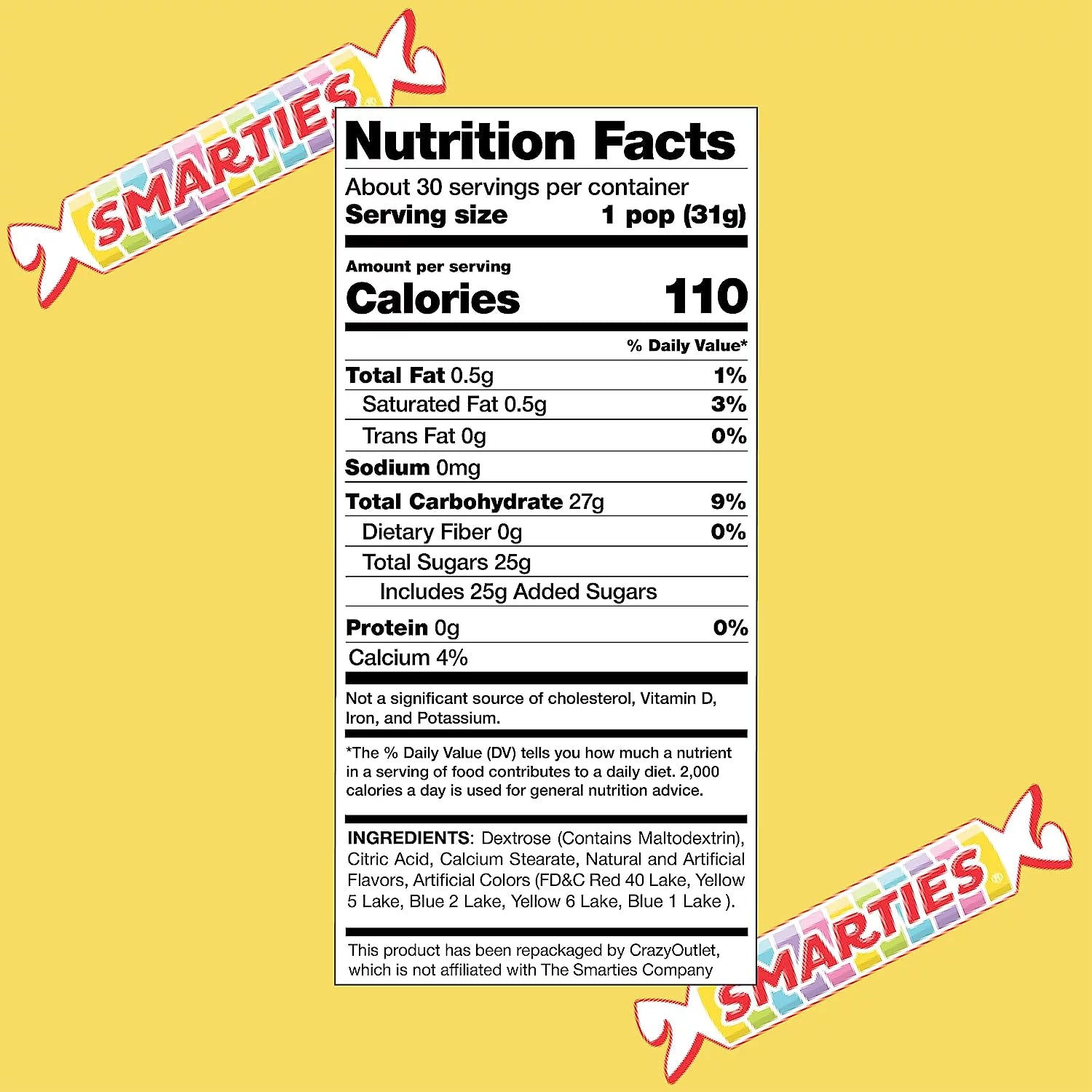 Smarties Mega Lollipops, Vegan Hard Candy Pops, Bulk Pack 30 Count, 2.2 Pounds