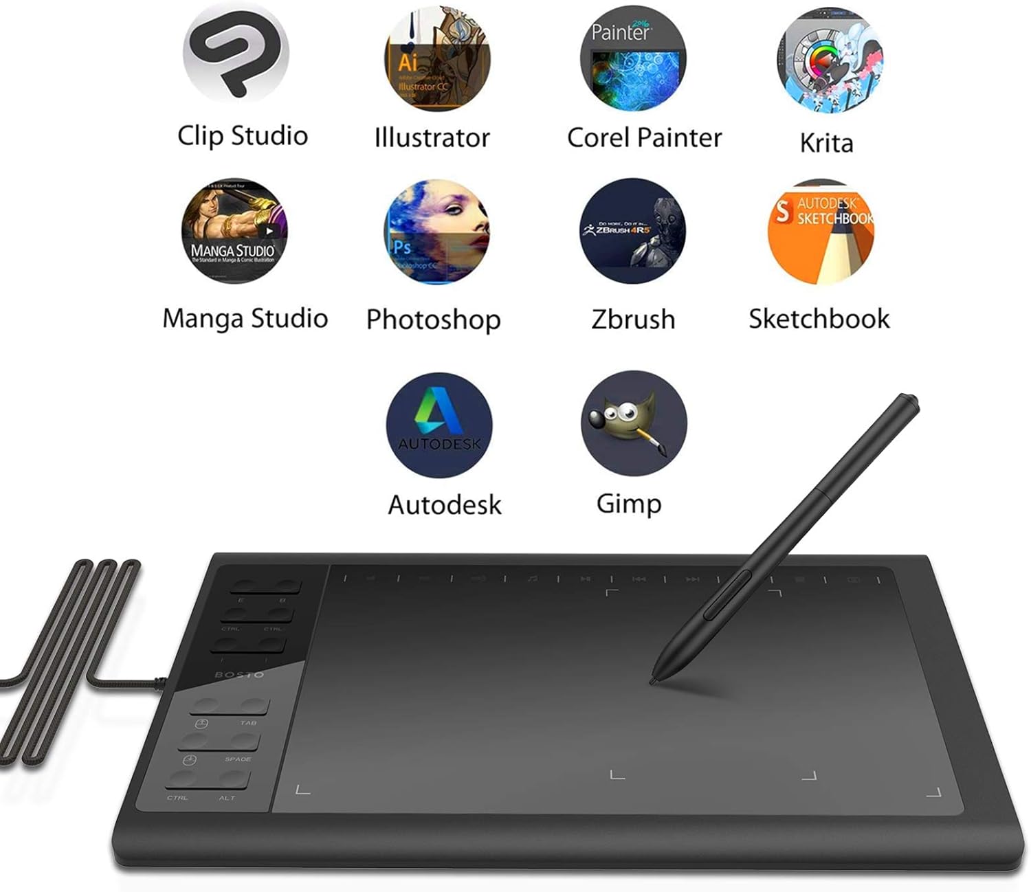 Drawing Tablet 10 X 6 Inches, Digital OSU Large Digital Graphic Tablet with Pressure Sensitive Stylus and Other Accessories Pack of 2