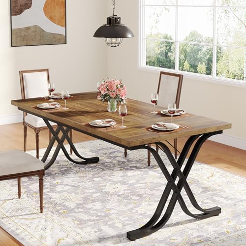 Tribesigns Dining Table for 4-6 People, 63 Inch Industrial Large Kitchen Table with Heavy Duty Metal Frame, Rectangle Wood Dining Room Table for Kitchen, Living Room, Rustic Brown