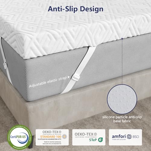 Memory Foam Mattress Topper - 3 Inch Gel Mattress Pad for Pressure Relief, Premium Soft Cooling Sleep Bed Topper, Non-Slip Design with Removable & Washable Cover, CertiPUR-US Certified, King