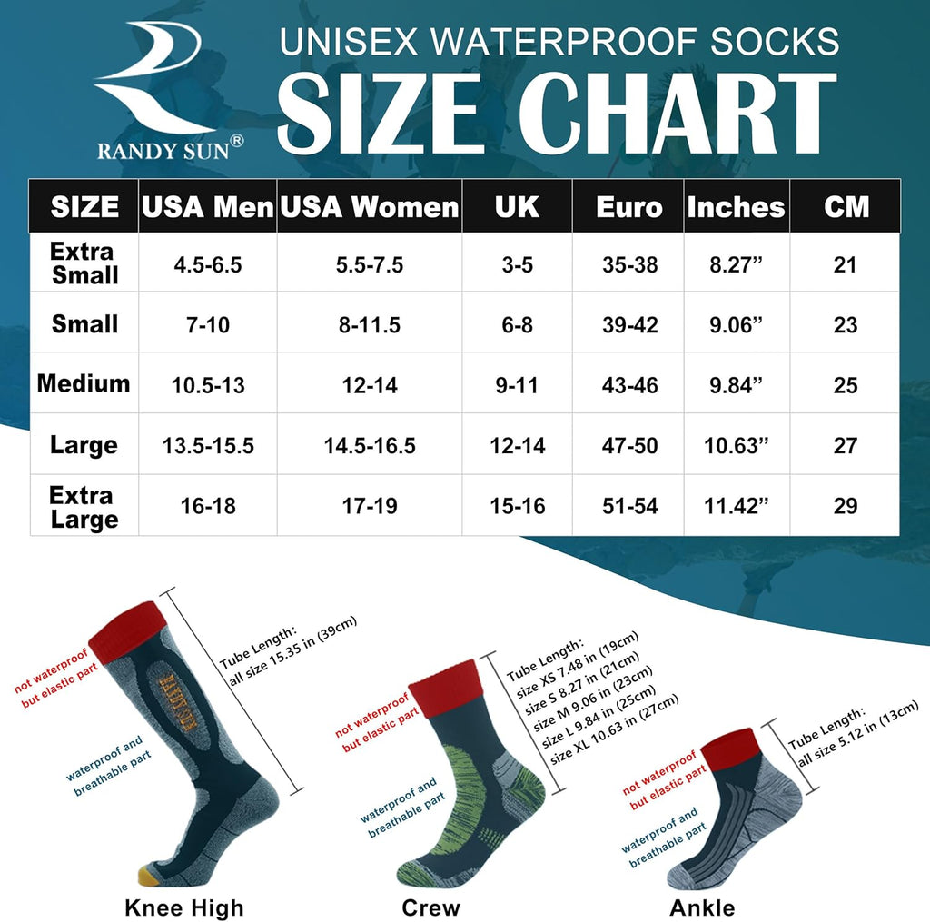 RANDY SUN Waterproof Breathable Socks, [SGS Certified] Unisex Novelty Skiing Trekking Hiking Wading Trail Socks 1 Pair