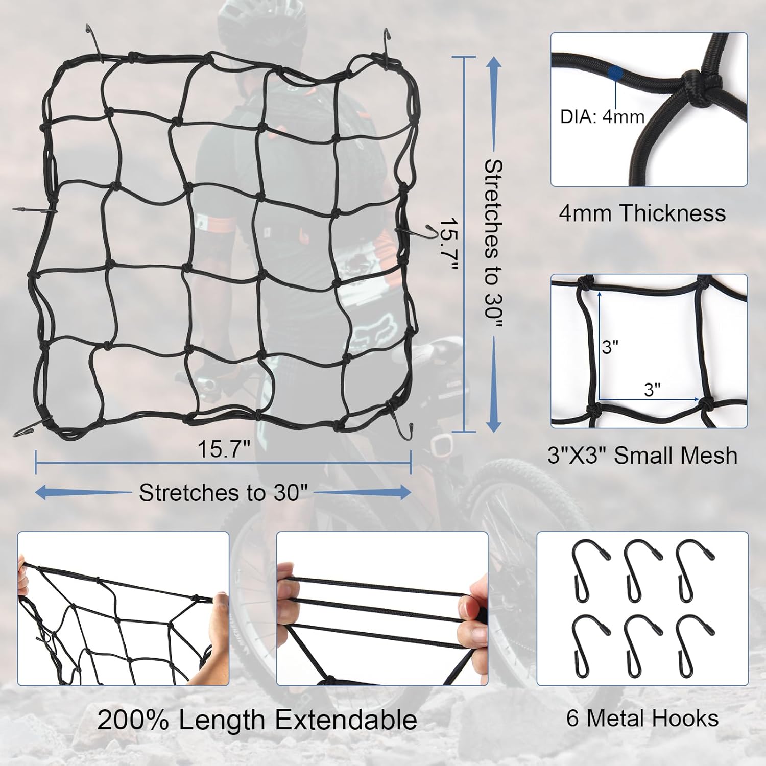 Bike Cargo Rack, Rear Bicycle Rack with Luggage Clip & Cargo Net, Height Adjustable, Fit 24-28”and 700C, 66lbs Capacity Easy to Install