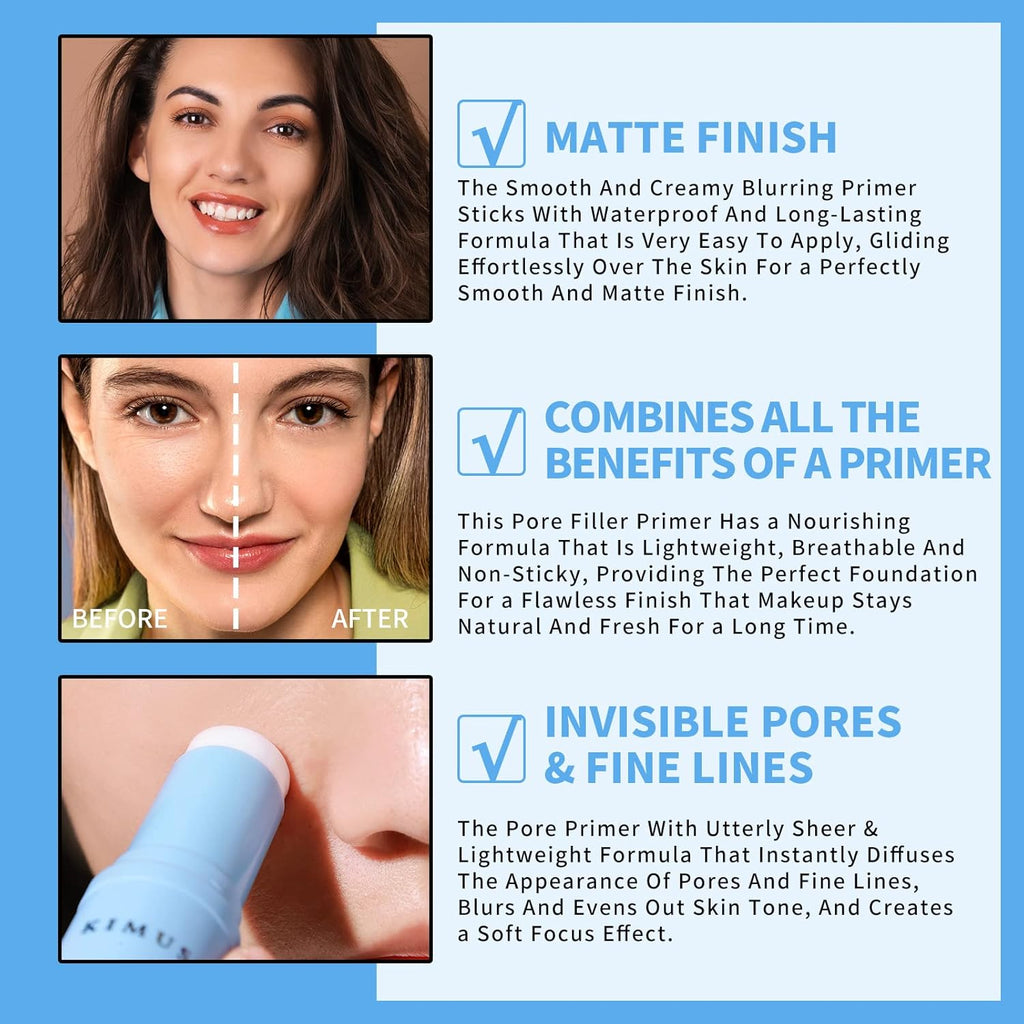 KIMUSE Primer Face Makeup Blur Primer Stick, Lightweight, Smooths, Long-Lasting, Minimize Pores, Flawless Finish, Face Primer for All Skin Types
