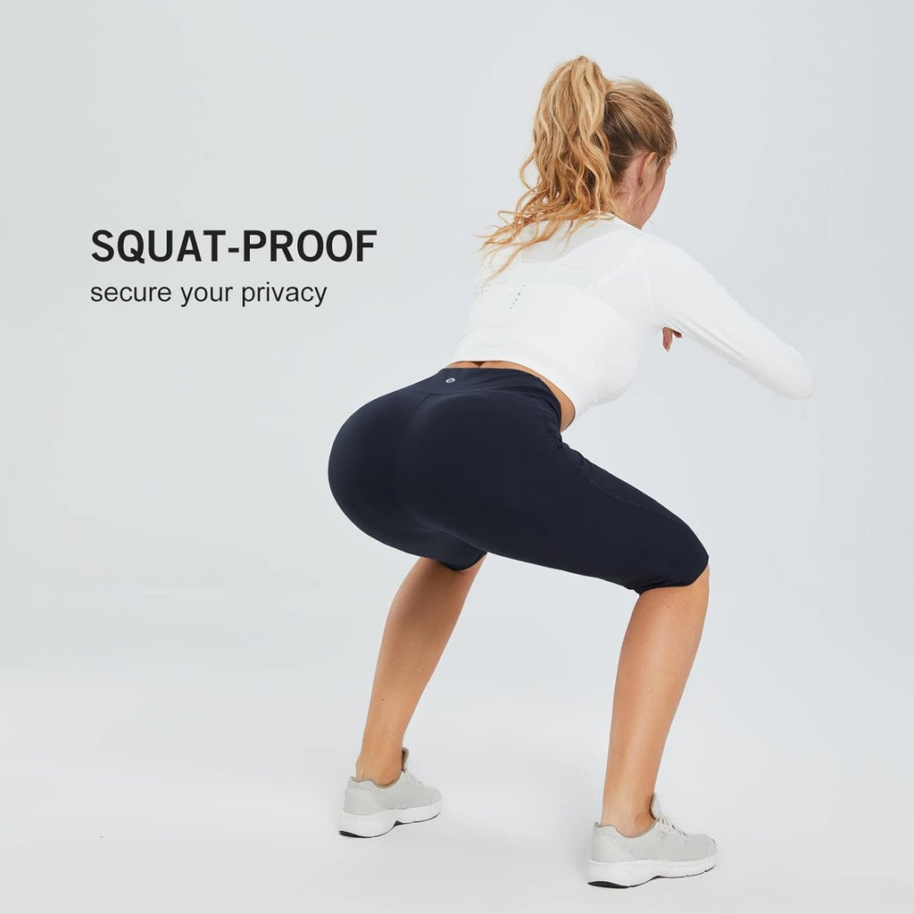 BALEAF Women's Capris with Pockets Knee Length Capri Leggings High Waisted Stretch for Casual Summer Yoga Workout Exercise