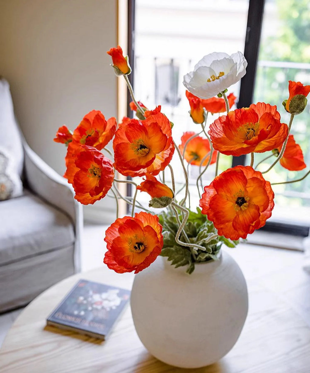 Faux Large Silk Poppy Flower Stem 41" Tall