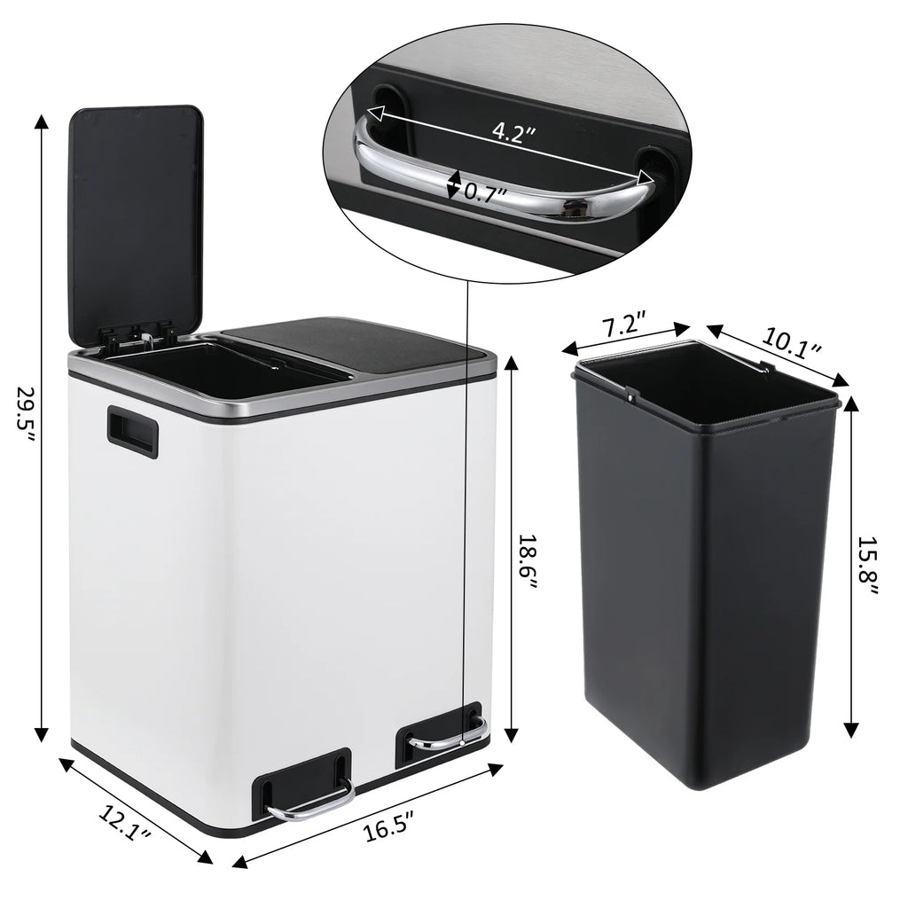 LAZY BUDDY Dual Trash Can, 8 Gallon Stainless Steel Step Garbage Can, Classified Recycle Garbage Bin for Kitchen, Living Room