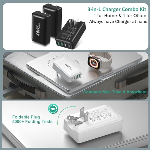 Slim Flat USB Wall Charger, Pofesun 3Pack Ultra Thin Dual Port Wall Adapter, Low Profile Block Power Cube Compatible for iPhone, iPad, iPod, Android, Samsung Galaxy