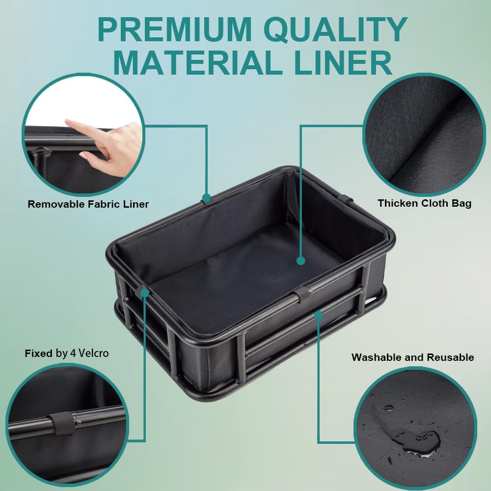 Rear Bike Basket with Black Liner, Cargo Net Large Rear Removable Metal Bicycle Basket, Heavy Duty Rear Basket for Electric Bike, Great for Bike Trip Carrying Grocery Dog