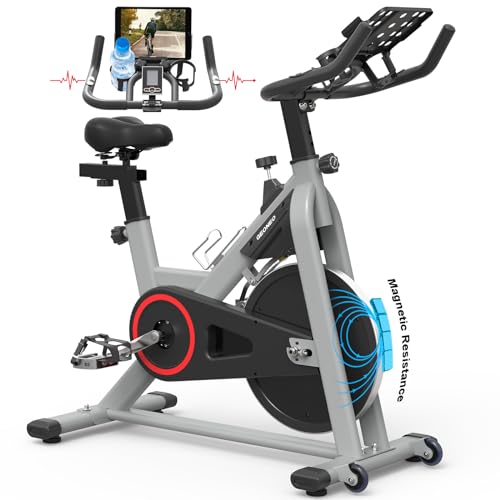 GEONEO Exercise Bike, Exercise Bike for Home, Stationary Indoor Cycling Bike Cardio Gym with pad Holder and LCD Monitor,Silent Belt Drive & 35 LBS Flywheel