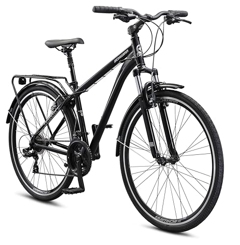 Schwinn Discover Adult Hybrid Bike for Men and Women, 700c Wheels, 21-Speeds, Step-Through or Step-Over Frame, Front and Rear Fenders, Rear Cargo Rack