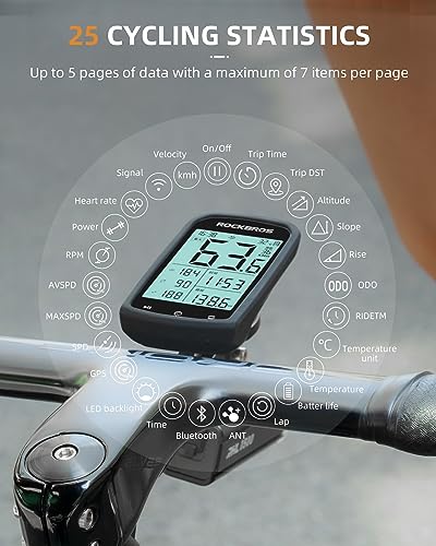 ROCKBROS Bike Computer Wireless Cycling Computers ANT+ Bluetooth Bike Speedometer Odometer Bicycle Computer with Speed Cadence Sensor for Riding Cycling Waterproof 2.9inch LCD Screen