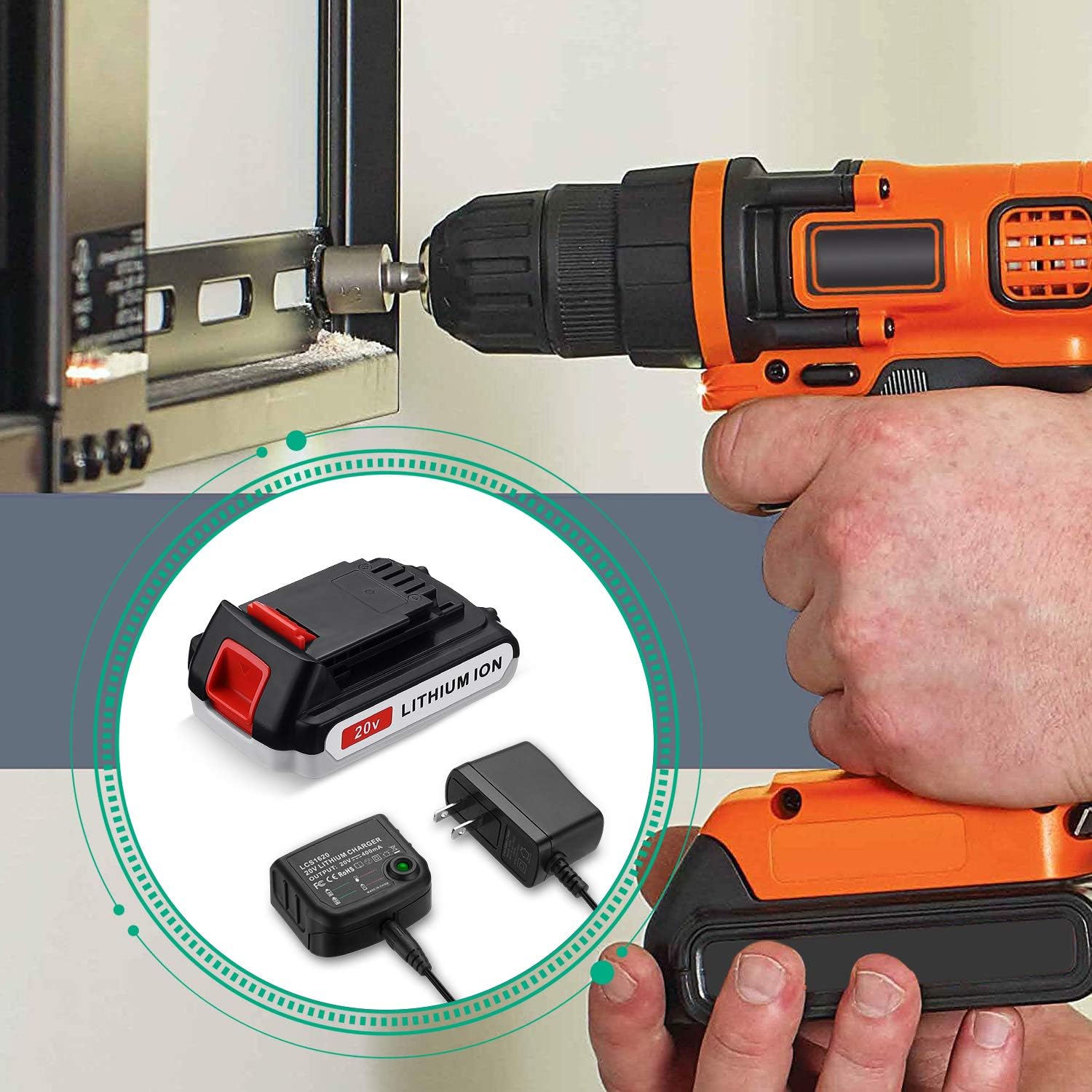 FirstPower 3.0Ah LBXR20 Battery 2Packs - Compatible with Black & Decker 20V Max Li-ion Cordless Tool + LCS1620 20V Charger for Black & Decker 20V Lithium Battery Pack of 2
