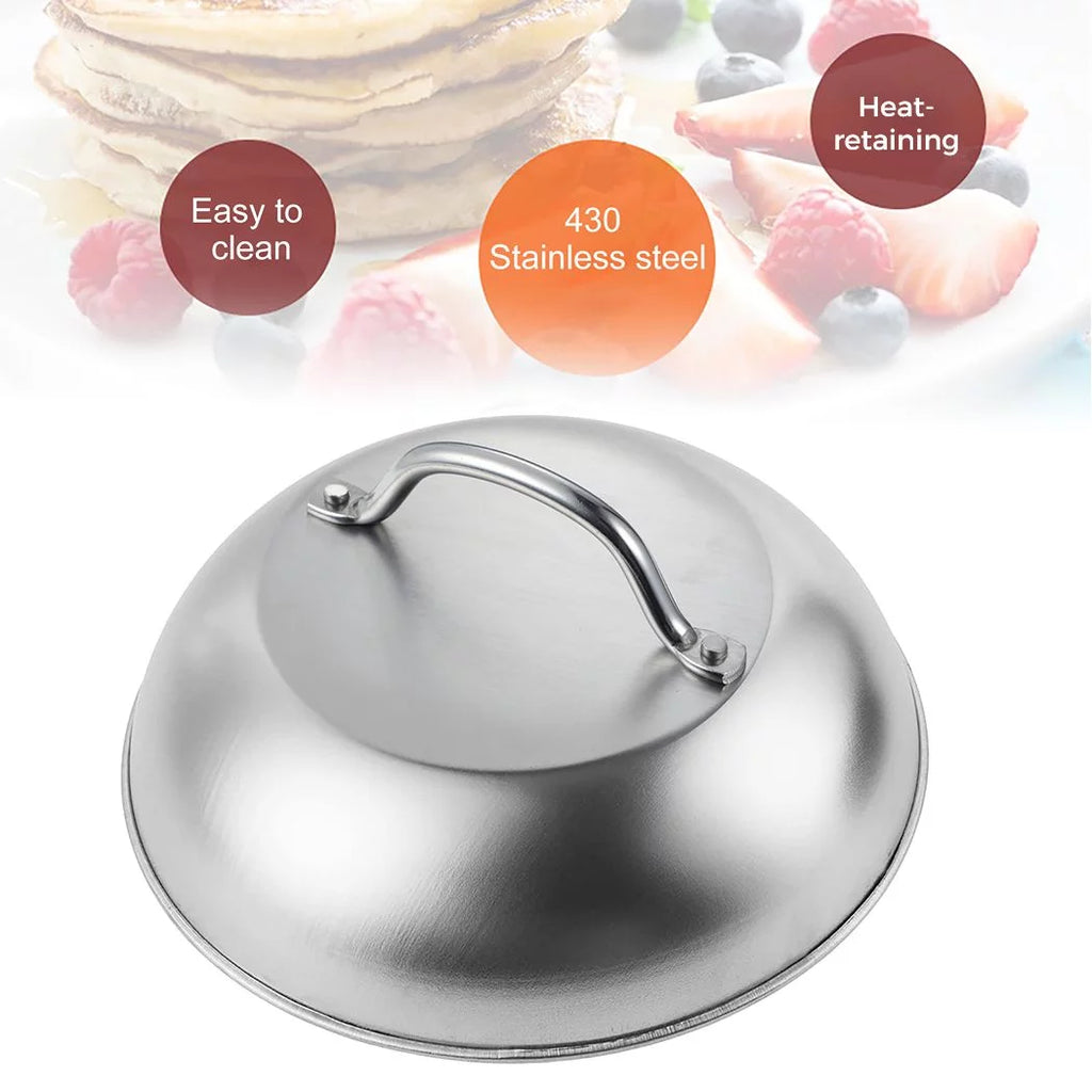 Basting Cover, 2PCS Stainless Steel Cheese Melting Domes, Round Basting Cover with Scald-Proof Handle for Griddle Grill, Steaming Cover for Cooking Hamburgers Steaks Bacon