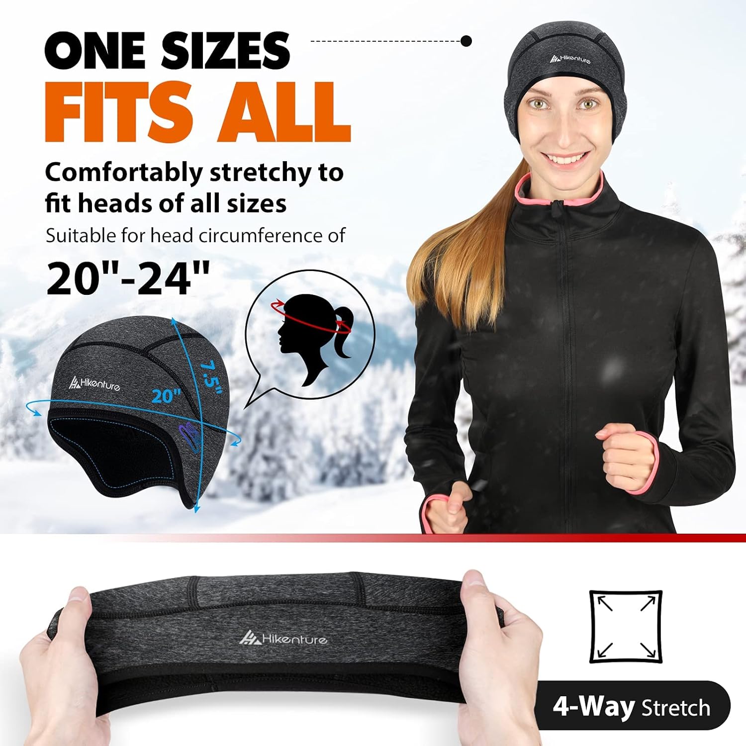Hikenture Skull Cap Helmet Liner for Men and Women(2-Pack), Winter Thermal Cycling Cap for Men & Women, Running Cap for Men and Cycling Hat Beanie with Ponytail for Women