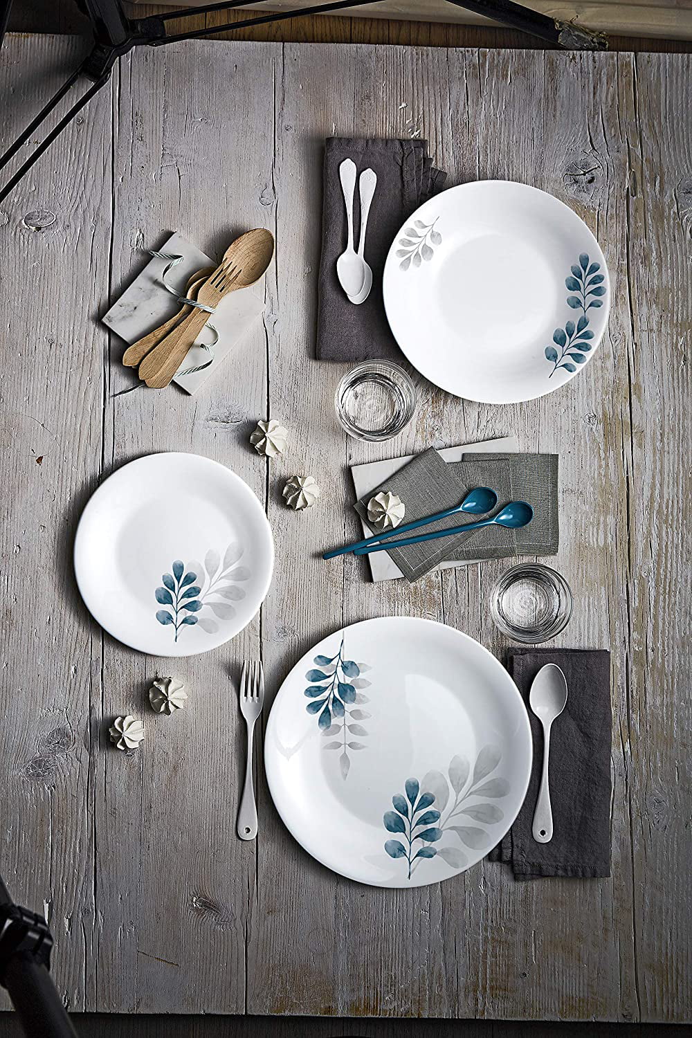 Bormioli Rocco White Moon Botanica Blue, Set Of 6, 10.75" Dinner Plates, Tempered Opal Glass Dishes, Dishwasher & Microwave Safe, Made In Spain.