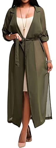 Begonia.K Women's Long Sleeve Chiffon Lightweight Maxi Sheer Duster Cardigan
