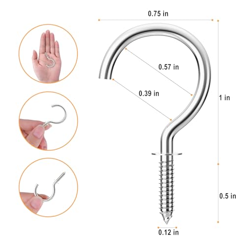 100 Pcs Screw Hooks, 1 Inch Metal Cup Hooks Screw in Mug Hooks Heavy Duty Screw Wood Wall Ceiling Hooks Plant Hooks Indoor Outdoor for Utensils Crafts Baskets Lights Wreaths - Bronze