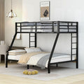 Bunk Bed Twin XL over Queen with 2 Ladder & Safety Railing, Metal Bunk Bed Frame for Kids/Adults Bedroom, Strong Slats Support, Under Bed Storage, Space Saving, Noise Free, No Box Spring Needed, Black