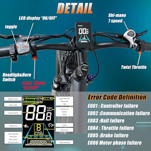 iRonthunder Electric Bike for Adults, Nexusrider Su7 2000W Dual Motor Electric Bicycle, 7 Speed 35MPH MTB, 48V 22.4AH 26 in Fat Tire Ebike with Full Suspension, 90 Miles Single & Dual Switching,MTB