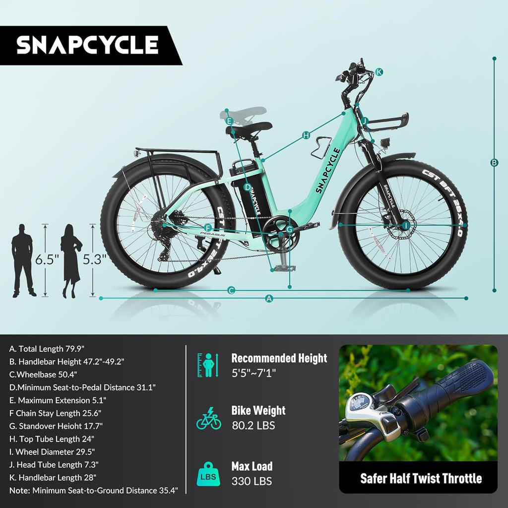 Electric Bike for Adults,1000W Peak Motor 28MPH with 26" x 4.0 Fat Tire Step-Thru Ebike,48V 15AH Removable Battery, Hydraulic Brake, Shock Absorber, Commuter Ebikes,7-Speed Gear, UL