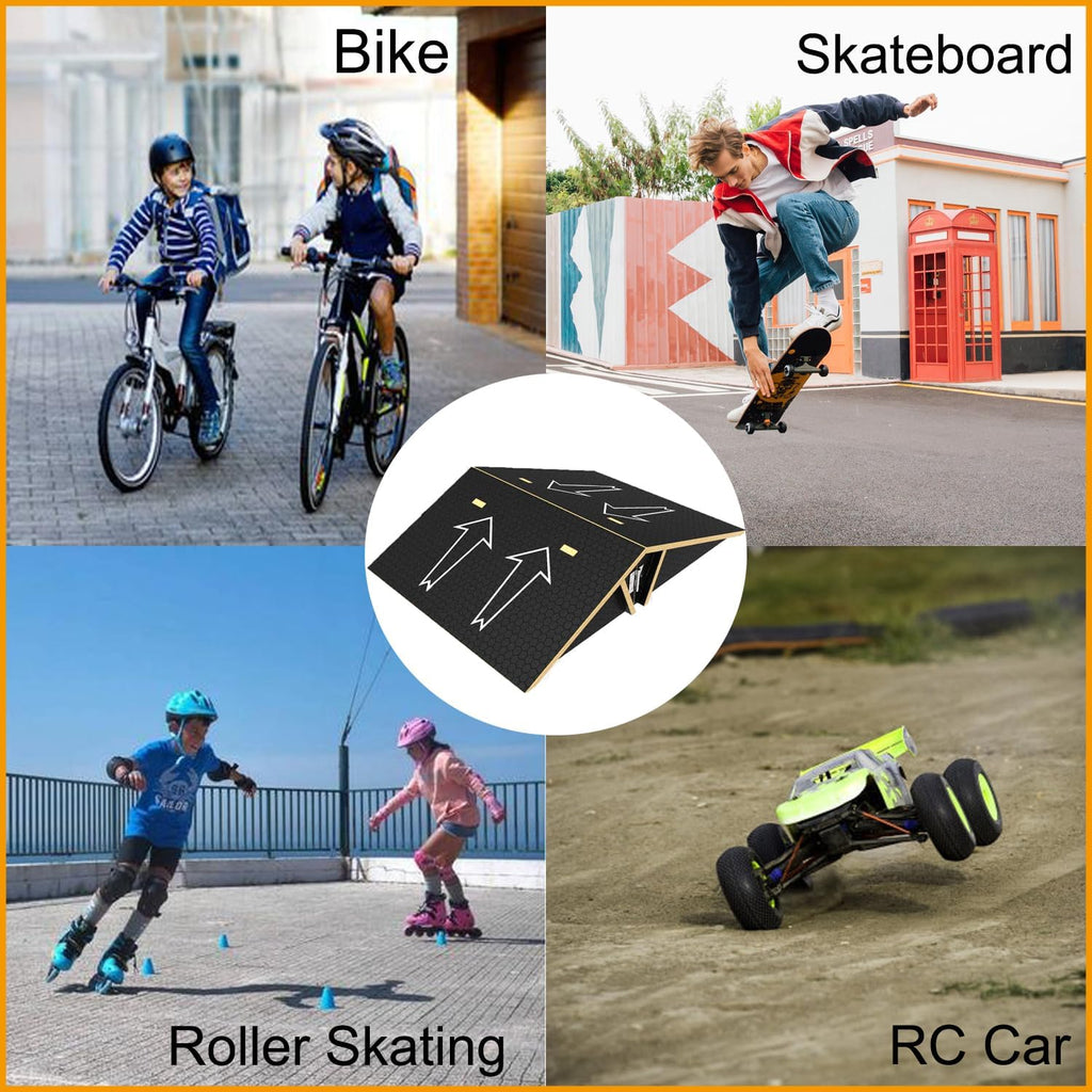 Skateboard Ramp Bike Ramp Double Sided Scooter ramp Skate ramp RC ramp with Carry Rope for Kids Boys Girls Adults Jumping Foldable Jump and Trick Ramp Launch Ramps Skateboard Accessory Black