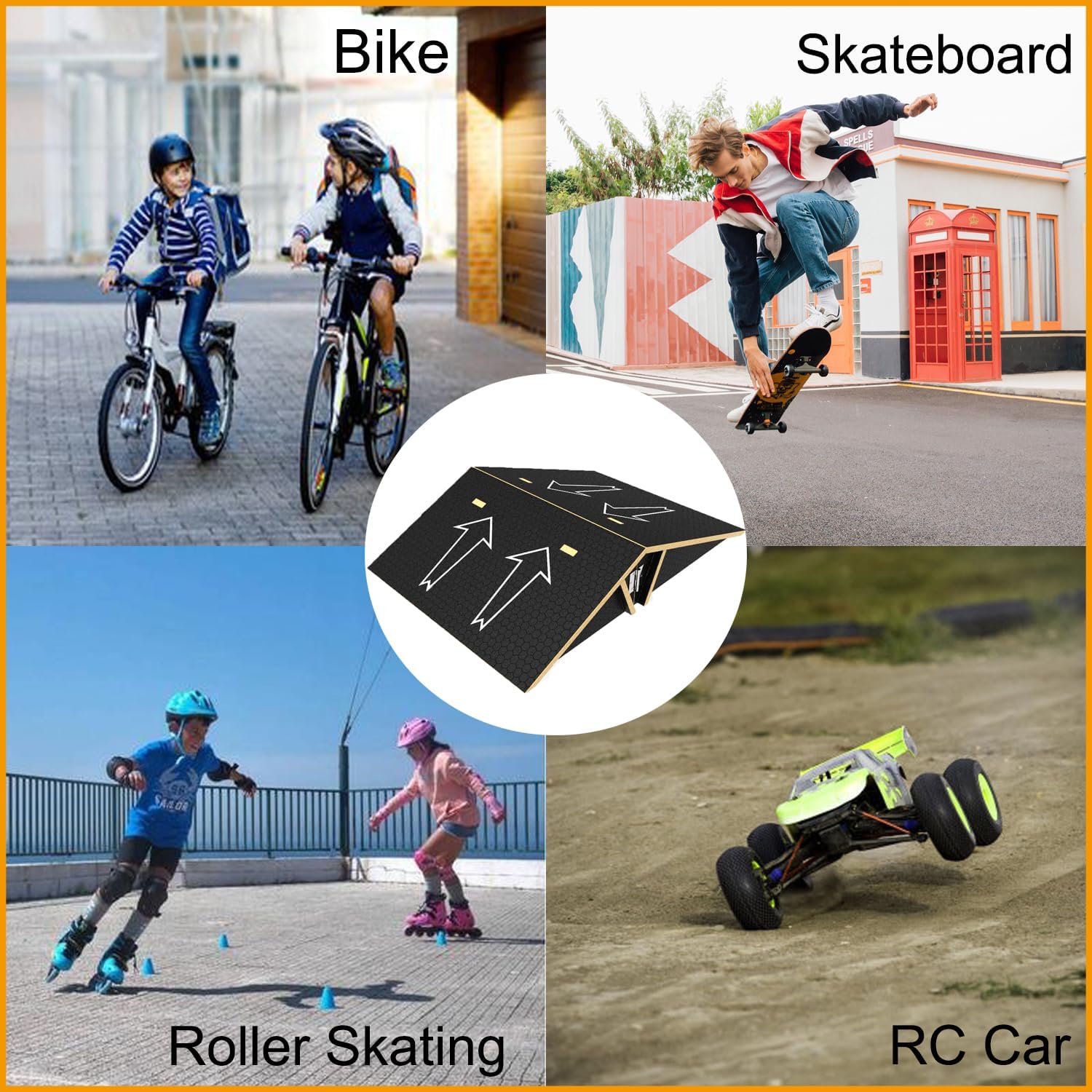 Skateboard Ramp Bike Ramp Double Sided Scooter ramp Skate ramp RC ramp with Carry Rope for Kids Boys Girls Adults Jumping Foldable Jump and Trick Ramp Launch Ramps Skateboard Accessory Black