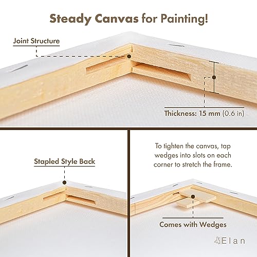 Elan Stretched Canvases Mulit-Pack Canvases for Painting, Painting Canvas Bulk, Stretched Canvas for Adults Blank Canvas for Painting Painting Canvases, Paint Canvases for Painting, Art Canvas