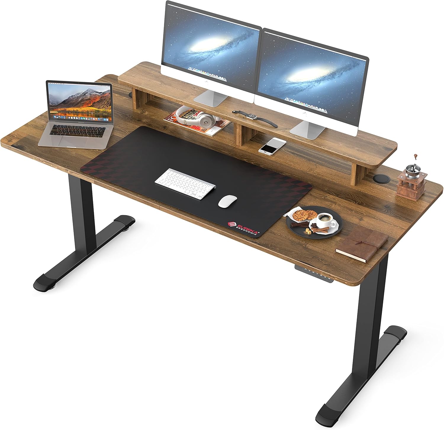 EUREKA ERGONOMIC Electric Standing Desk, 63" Height Adjustable Stand up Desk Height Adjustable Mouse & Keyboard Tray Under Desk 28x10'' Large Slide Out Swivel Tilt Computer Keyboard Drawer