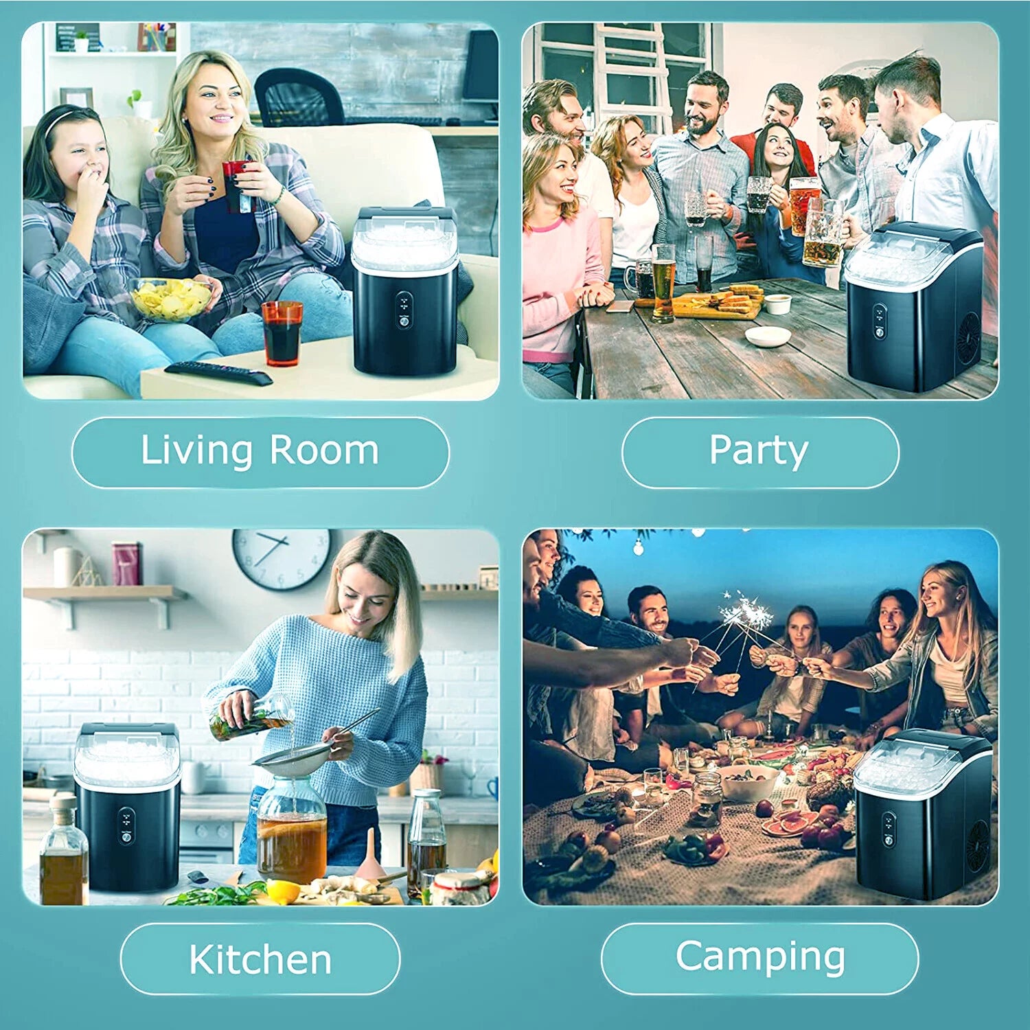 FOOING Nugget Ice Maker Countertop, Portable Ice Maker Machine with Self-Cleaning Function, 33lbs/24H Chewable Ice, Sonic Ice Maker (Black)