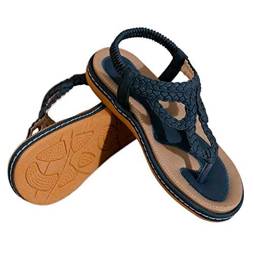 Meeshine Women's Bohemia Flip Flops Summer Beach T-Strap Flat Sandals Comfort Walking Shoes