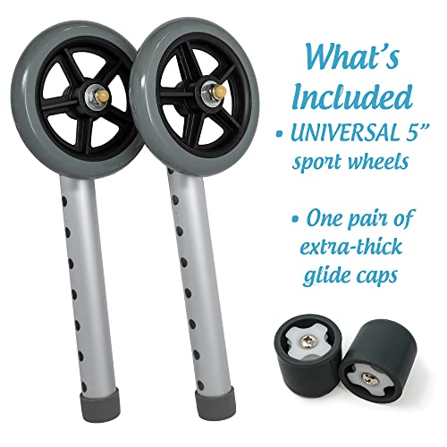 Walker Wheel Kit: 5 Inch Sport Wheels and Glide Caps (Gray)