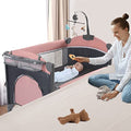 5 in 1 Baby Crib,Baby Bassinet, Bedside Cribs, Pack and Play with Bassinet and Changing Table, Portable Travel Baby Playpen with Bassinet Toys & Music Box,Mattress for Girl Boy Infant Newborn (Grey)