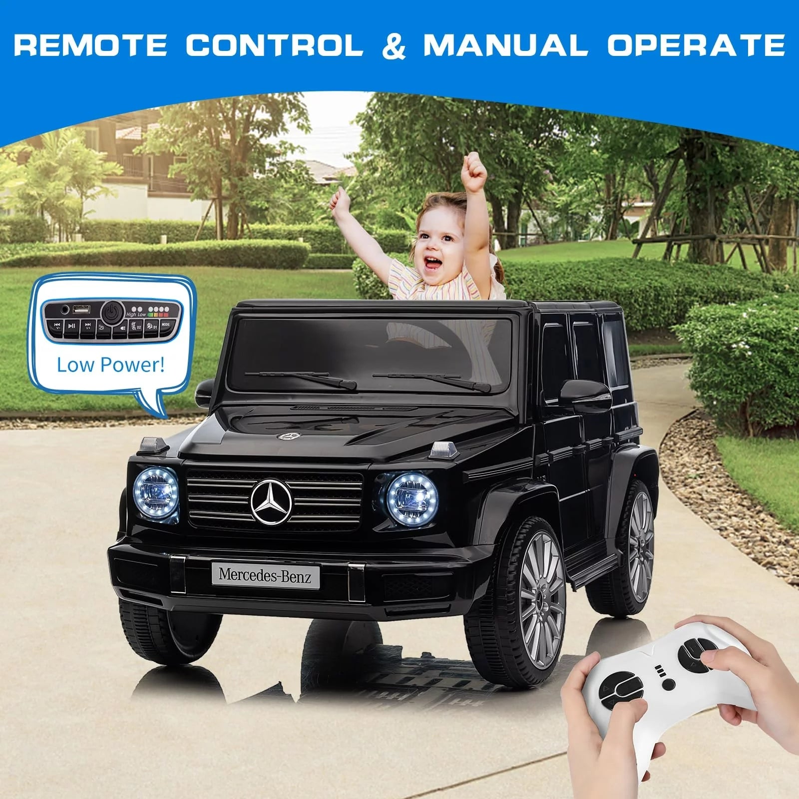 24V Battery Powered Ride On Cars with Remote Control, Licensed Mercedes Benz G500 Electric Car for Kids Boys Girls Gifts, Ride on Trucks Toys with Bluetooth, Music, Led Lights