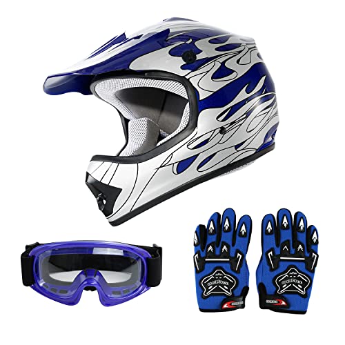 SLMOTO Youth Kids Dot Helmet Motorcycle Motocross Youth Helmet Offroad Street Bike Dirt Bike ATV UTV BMX Quad Bike MTB Go-Kart 4 Wheel Helmet Goggles Gloves