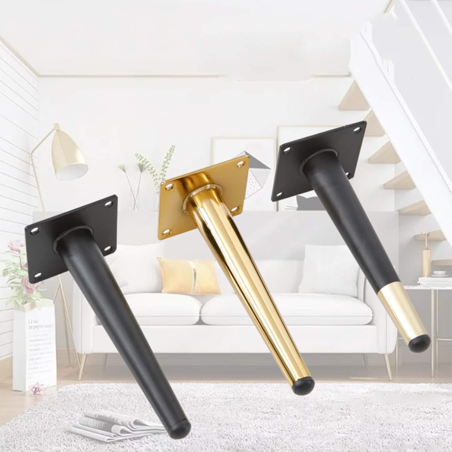Sofa Legs Round Solid Metal Furniture Legs Sofa Replacement Legs Perfect for Mid-Century Modern/Great IKEA Hack for Sofa, Couch, Bed, Coffee Table,Titanium Gold,20cm