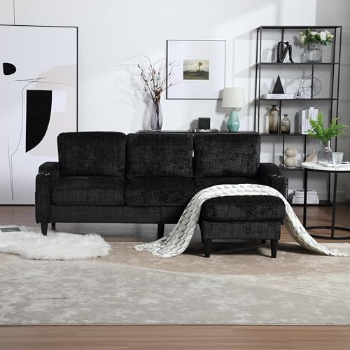 77'' Convertible Sectional Sofa Couch, L Shaped Couch 3 Seat Sofa Sectional with Reversible Storage Ottoman Bench & Cup Holder, Couches for Living Room, Apartment, Office, Small Space, Beige