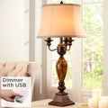Kathy Ireland Traditional Table Lamp with White USB Dimmer Cord 37" Tall Bronze Golden Marbleized White Shade Living Room Bedroom