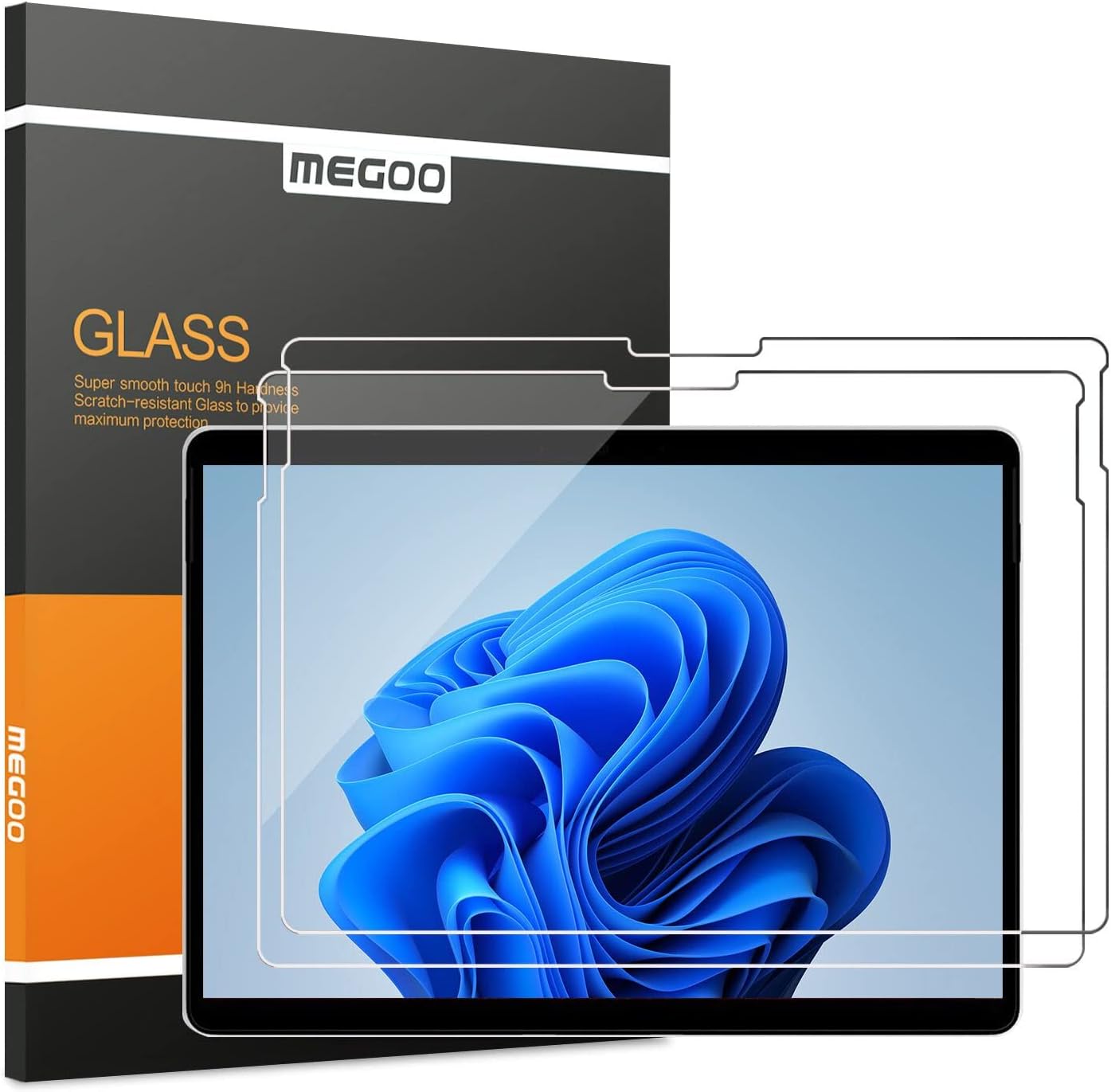 Megoo Tempered Glass Screen Protector for Microsoft Surface Pro 9 / Pro 11/10 2024/ Surface Pro 8/X 13 Inch, Easy Installation, Scratch Resistant, Friendly Touching Screen Protector, [2 pack]