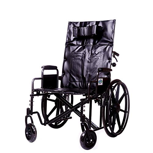 Wheelchair Reclining Back Heavy Duty Bariatric Desk Arm Padded Detachable with Cushioned Head Immobilizer and ELR (450lb) (24" seat)