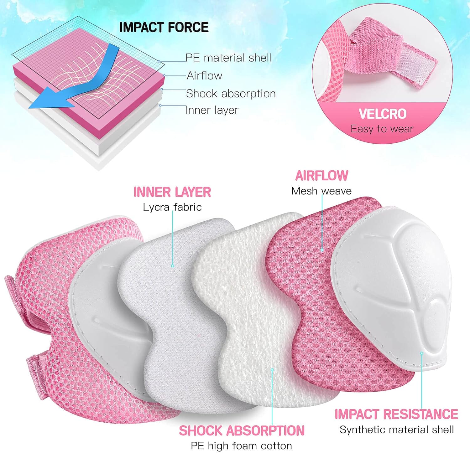 Color Gradient Adjustable Helmet Kids Protective Gear Set Knee Pads for Kids 3-8 Years Cycling Helmet with Knee Pads Elbow Pads Wrist Guards Youth Skateboard Helmet for Kids