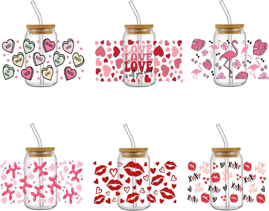 UV DTF Cup Wrap for Glass 16oz,Glass Cup Wrap Transfers Stickers Cup Decals, Ready to Apply Cup Wrap - Ceramic Mug DIY Crafts 6 Sheetes