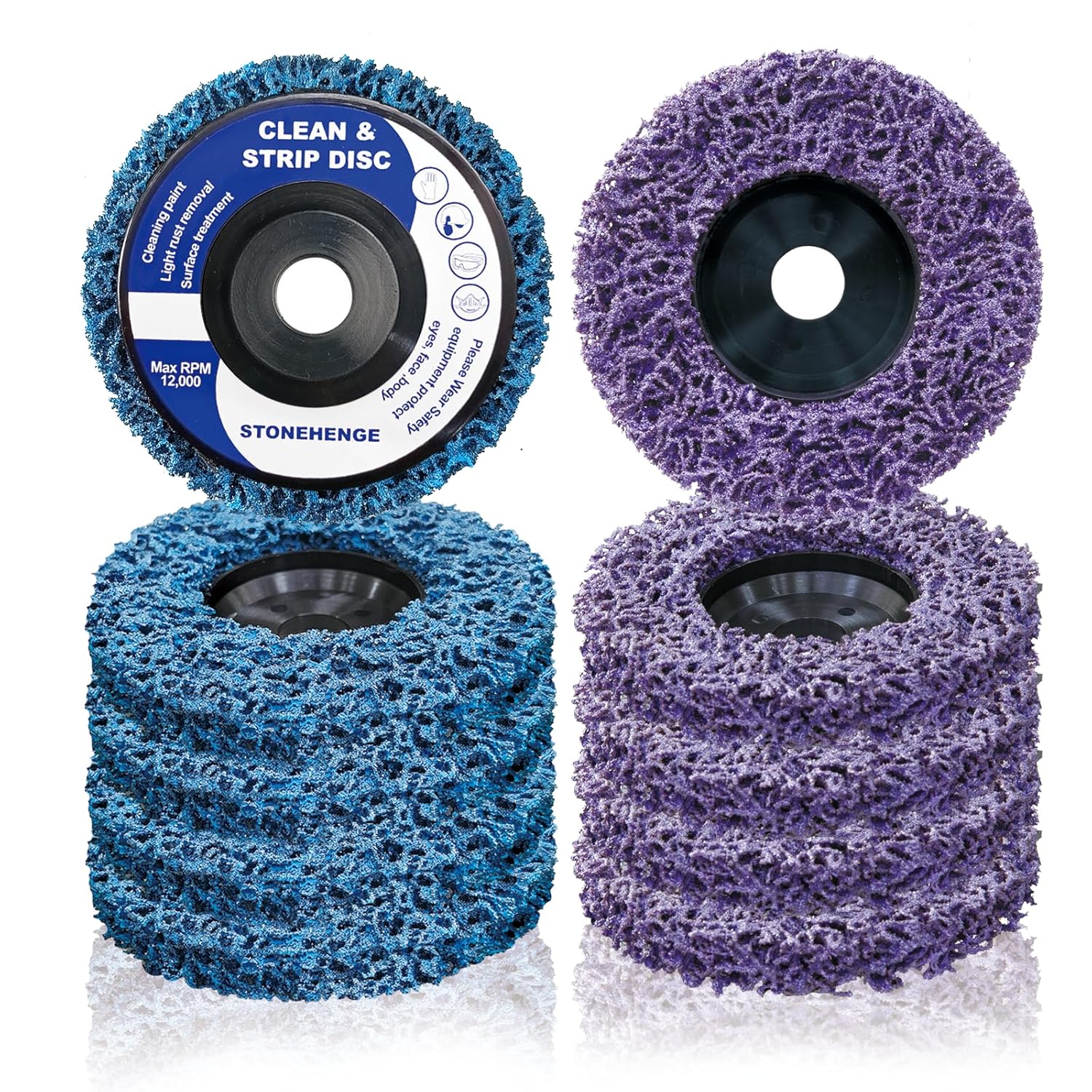 4"" x 5/8"" Strip Discs - Premium Paint Stripping and Rust Removal Wheels for Angle Grinders, Durable Abrasive Grinding Discs for Metal, Wood, and Fiberglass - 10 Pack, (Blue + Purple)