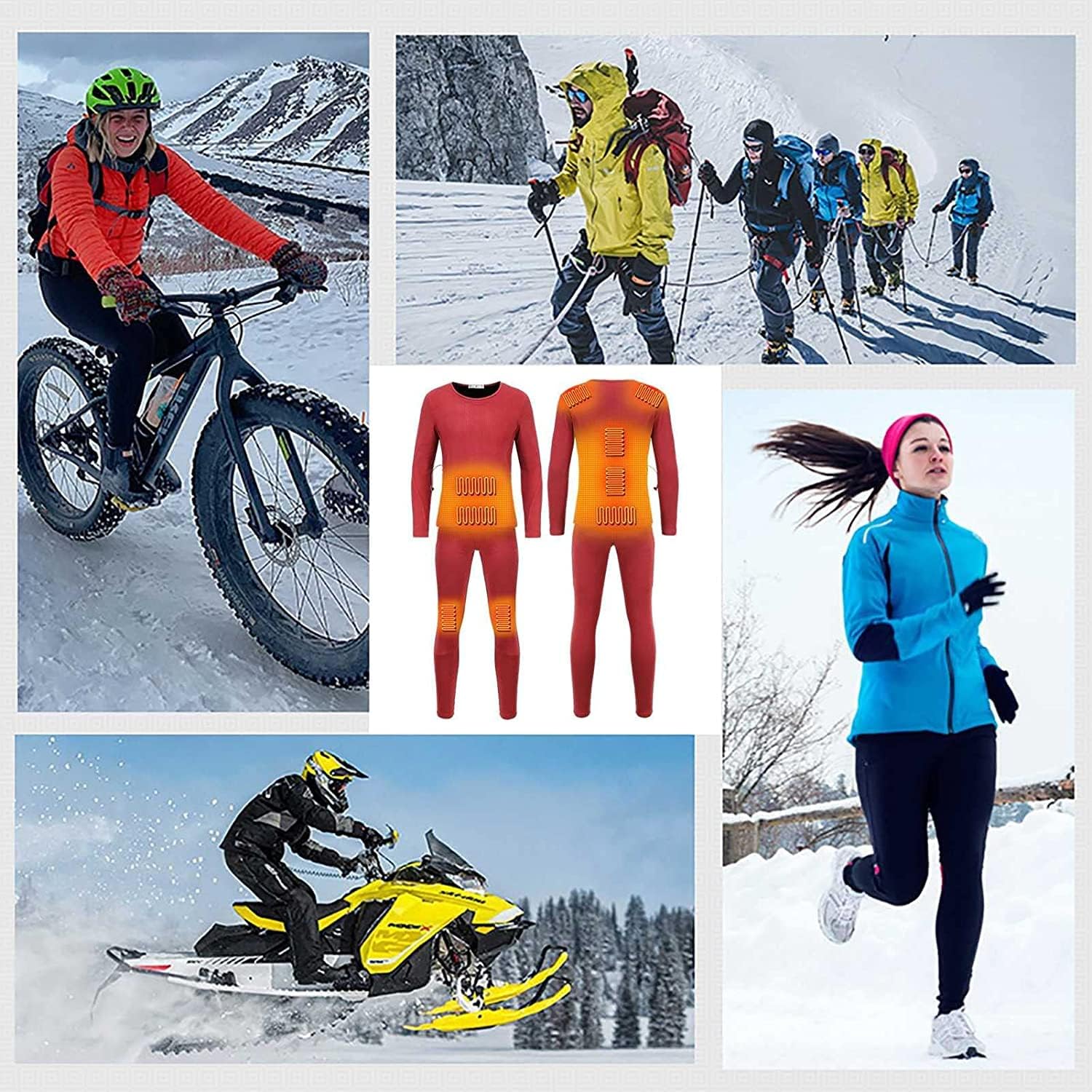 Safety Certification Men's Heating Underwear Thermal Suit, USB Insulation Heating Underwear Thermal Suit, with 3 Heating Levels and 9 Heating Zones, Suitable for Winter Skiing and Motorcycles