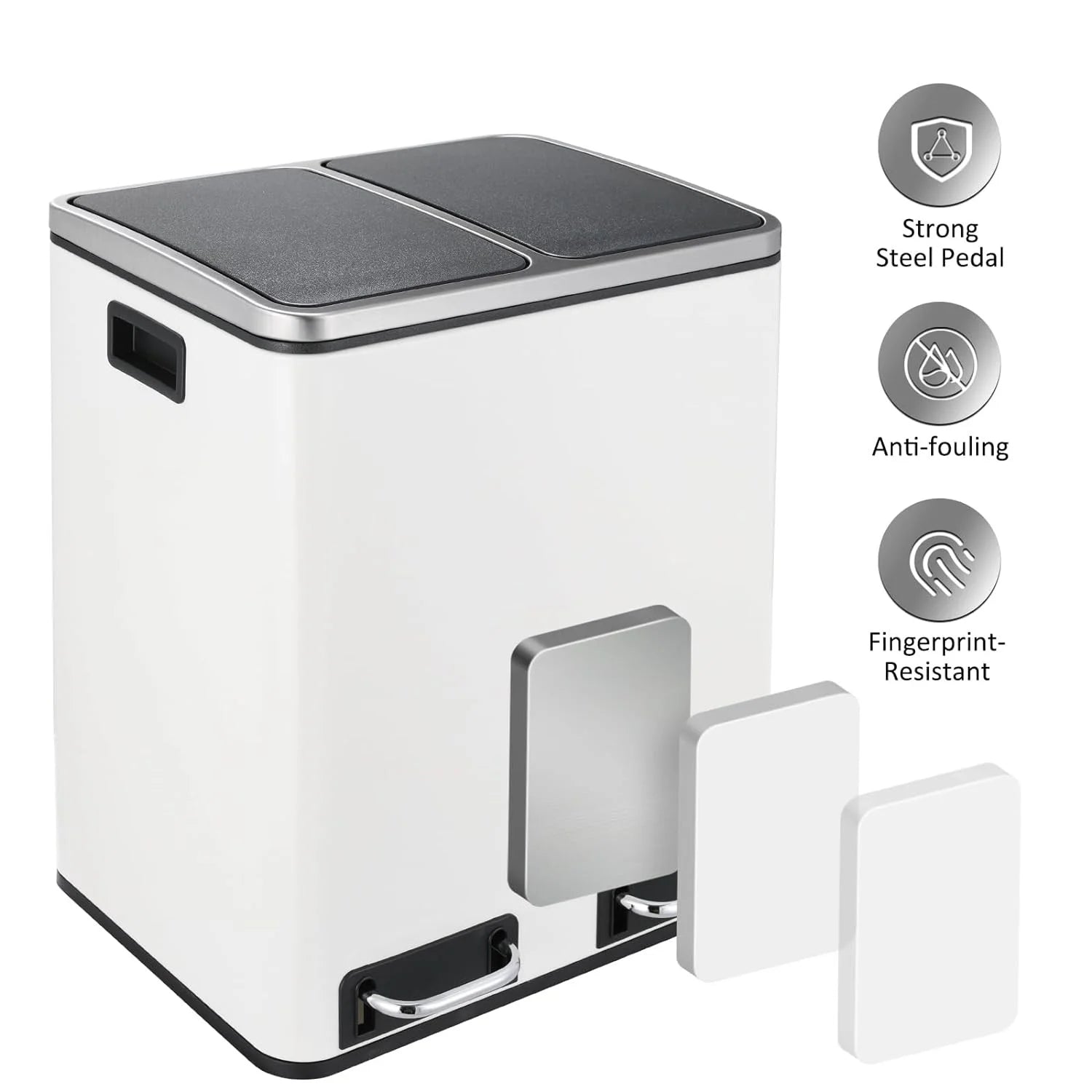 LAZY BUDDY Dual Trash Can, 8 Gallon Stainless Steel Step Garbage Can, Classified Recycle Garbage Bin for Kitchen, Living Room
