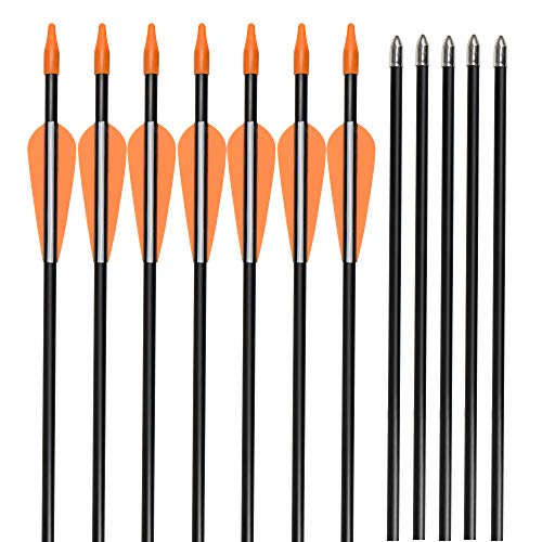 Archery Practice Fiberglass Arrows 24/26/28/30 Inch Target Shooting Safetyglass Recurve Bows Suitable for Youth Children Woman Beginner 6-12PCS