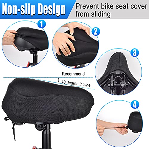 Thick & Wide Gel Bike Seat Cushion Cover Pad with Rainproof Cover - Comfortable Silicone Gel Memory Foam Bicycle Saddle Seat Cushion Cover Pad with UV Protection Waterproof Cover