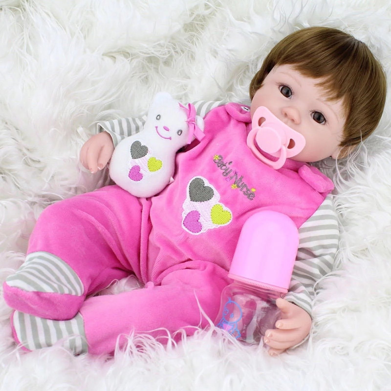 Deago 18"inch Handmade Reborn Newborn Baby Doll Realistic Silicone Vinyl Alive Baby Doll Girl with Hair Lovely Lifelike Baby
