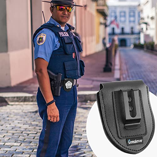 1 Pack Sheriff Badge Shield Holder with Faux Leather Wrapped Heavy Duty Steel Belt Clip with Stainless Steel Necklace, Universal, Black, Deputy Badge Holder, 8x3 inch (1 Pack)