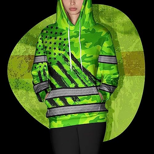 Matedecor US Flag And Camo Neon Color High Visibility Hoodie For Men Women Custom Name Reflective Safety Hoodies for Worker