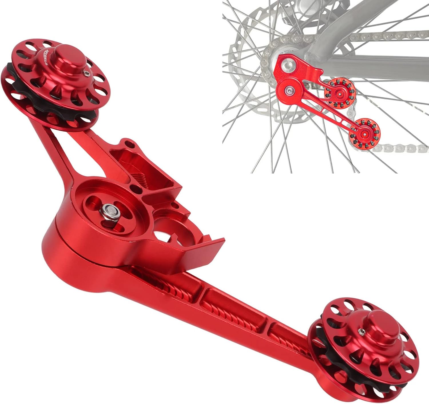 VGEBY Bike Chain Guide Tensioner, 10T Bike Single Speed Aluminum Chain Tensioner Wear-Resistant Rear Derailleur Chain Tensioner(red)